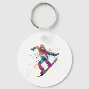Snowboard in watercolor keychain