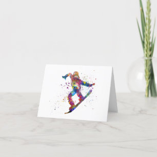 Snowboard in watercolor letterpress thank you card