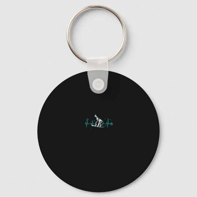 Snowboard Is Life Heartbeat Snow Flake Long Sleeve Keychain (Front)
