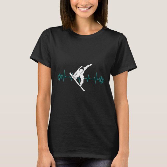 Snowboard Is Life Heartbeat Snow Flake T Shirt Tee (Front)