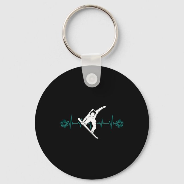 Snowboard Is Life Heartbeat Snow Flake T Shirt Tee Keychain (Front)