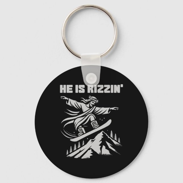 Snowboard Jesus Christ Snowboarding Rizzin' Snow C Keychain (Front)