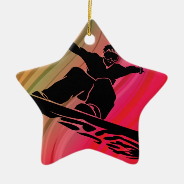 Snowboard Jump Ceramic Ornament (Front)