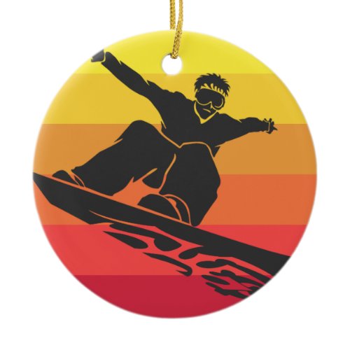 Snowboard Jump Retro Ceramic Ornament