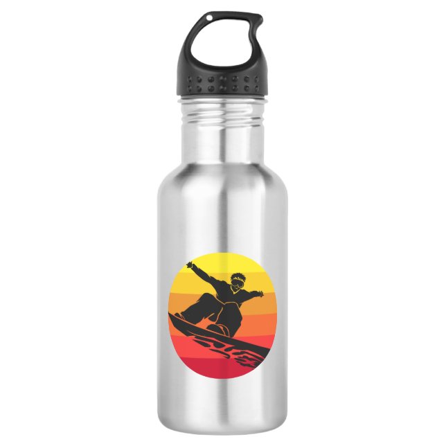 Snowboard Jump Retro Stainless Steel Water Bottle (Front)