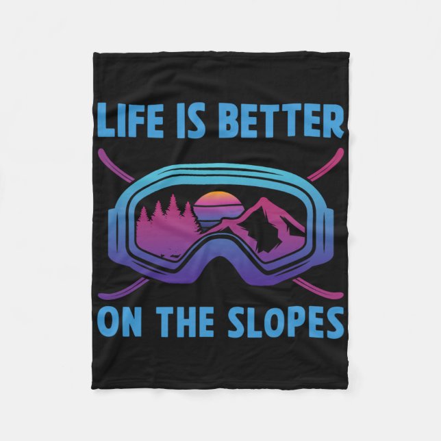 Snowboard Life Is Better On The Slopes Retro Snowb Fleece Blanket (Front)
