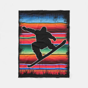 Snowboard Mexican Serape Print Cinco De Mayo Snowb Fleece Blanket