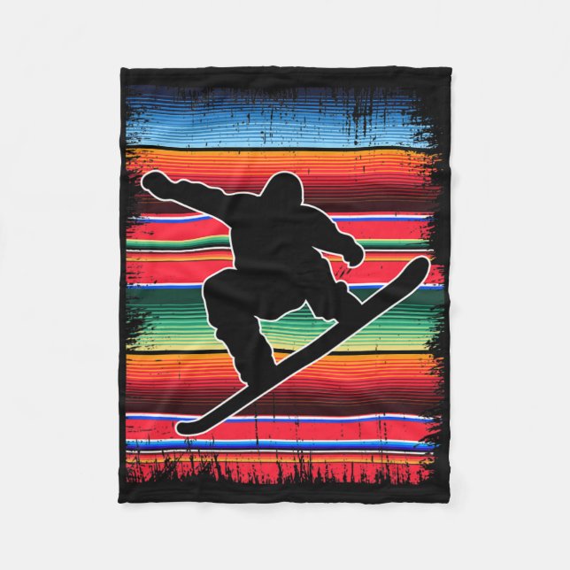 Snowboard Mexican Serape Print Cinco De Mayo Snowb Fleece Blanket (Front)