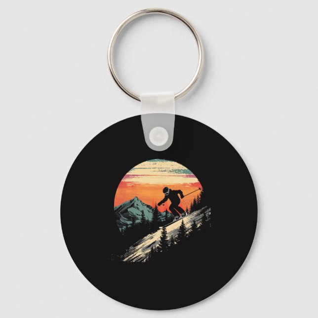 Snowboard Mountain Snowboarding Retro  Keychain (Front)