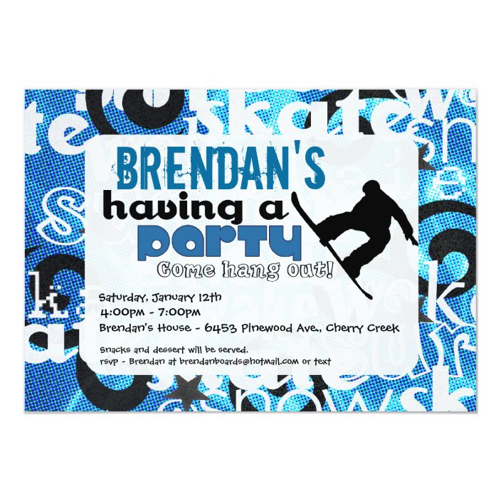 Snowboard Party Invitation Zazzle Com