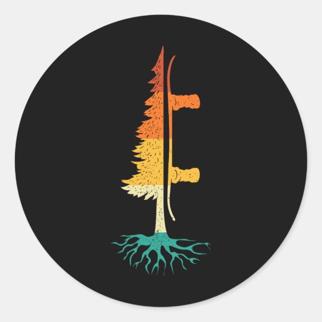 Snowboard Pine Tree - Snowboarding Snowboarder Win Classic Round Sticker (Front)