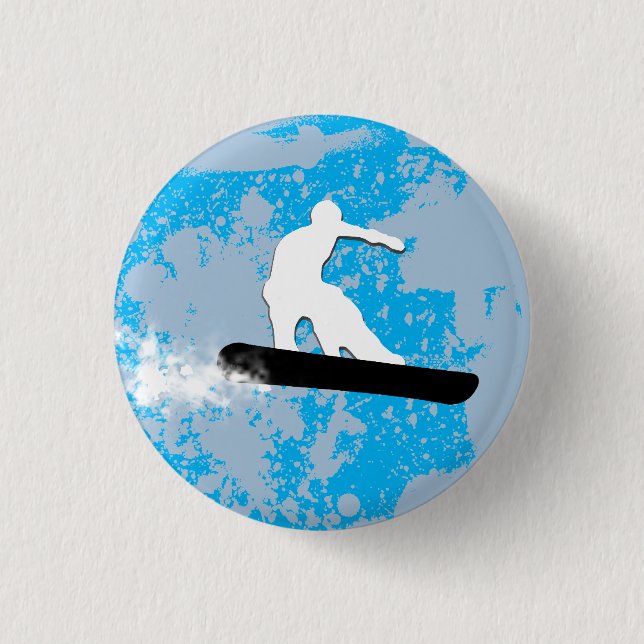snowboard. powder trail. pinback button (Front)