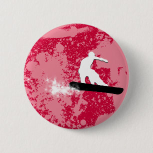 snowboard. powder trail. pinback button