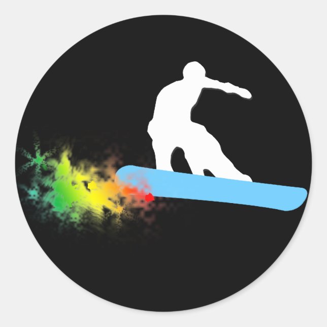 snowboard. rainbow. classic round sticker (Front)