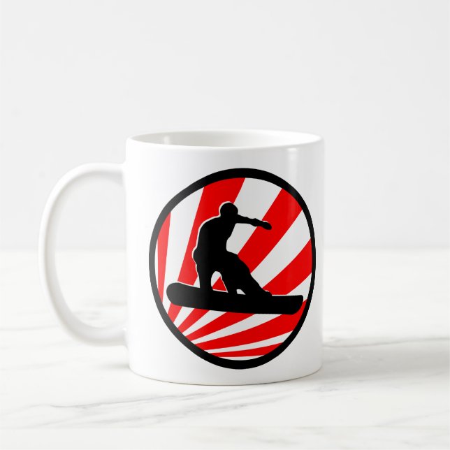 snowboard. red rays. coffee mug (Left)