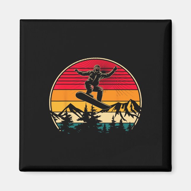 Snowboard Retro Sunset Style Snowboarding Winter S Magnet (Front)
