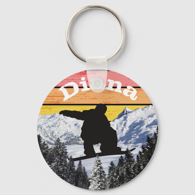 Snowboard Ski Slopes Name Distressed Retro  Keychain (Front)