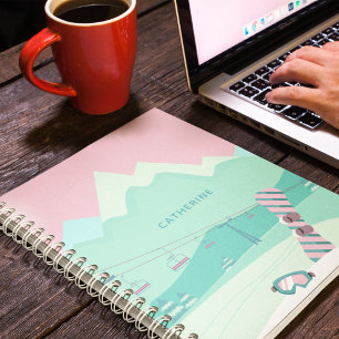 Snowboard Ski Slopes Pink Mint Winter Sports Notebook