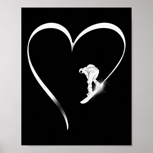 Snowboard Snowboard Tracks Heart Vintage Heart Poster (Front)