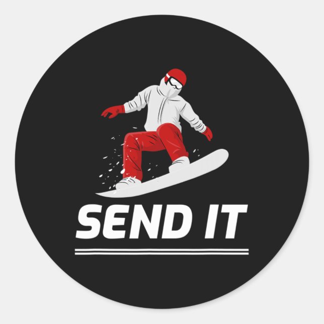 Snowboard Snowboarder Send It Snowboarding Winter  Classic Round Sticker (Front)