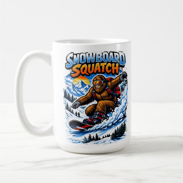 Snowboard Squatch – Funny Bigfoot Snowboarding  Coffee Mug (Left)