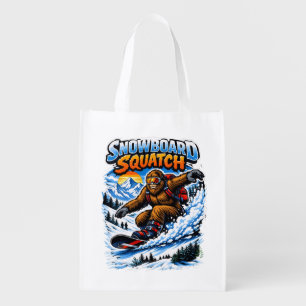 Snowboard Squatch – Funny Bigfoot Snowboarding Grocery Bag