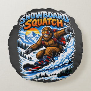 Snowboard Squatch – Funny Bigfoot Snowboarding  Round Pillow