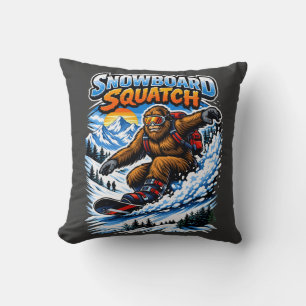 Snowboard Squatch – Funny Bigfoot Snowboarding  Throw Pillow