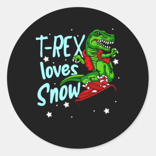 Snowboard T_Rex Dino Snowboarder Gift Classic Round Sticker