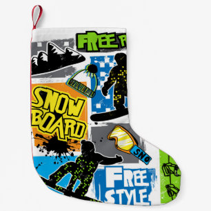 Snowboard Typography: Extreme Kid's Background. Small Christmas Stocking