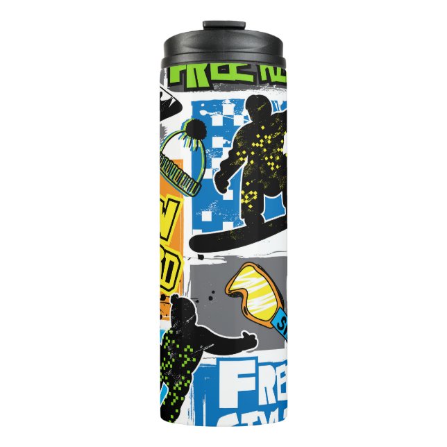 Snowboard Typography: Extreme Kid's Background. Thermal Tumbler (Front)