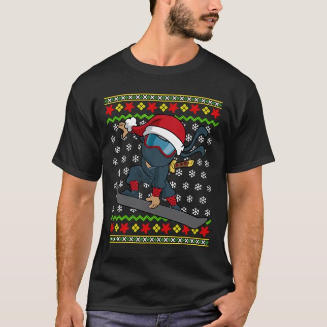 Snowboard Ugly Christmas Sweater Pattern Ninja Sno (Front)