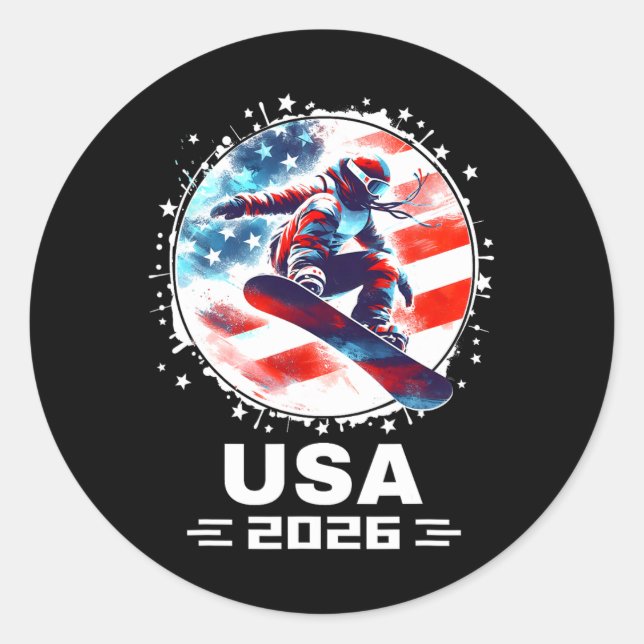 Snowboard Usa Go Usa Team Usa Flag 2026 Snowboardi Classic Round Sticker (Front)