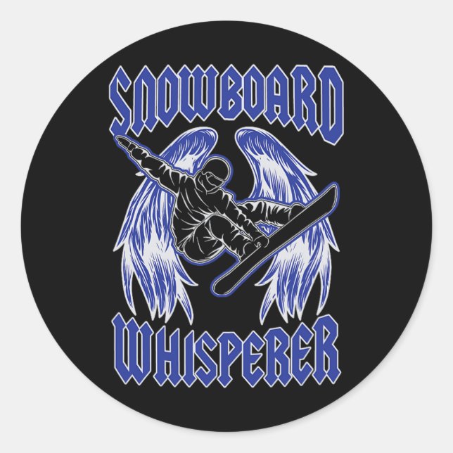 Snowboard Whisperer Rock And Roll Style Angel Wing Classic Round Sticker (Front)