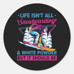 Snowboard White Powder Retro 90s 80s Snowboarding Classic Round Sticker