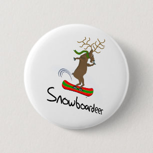 Snowboardeer Funny Snowboarding Reindeer Pinback Button