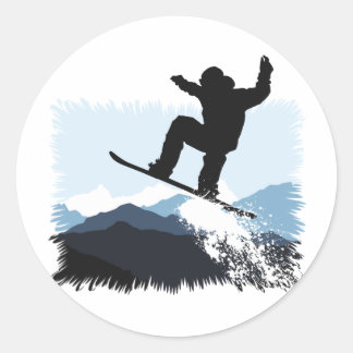 Snowboarder Action Jump Classic Round Sticker