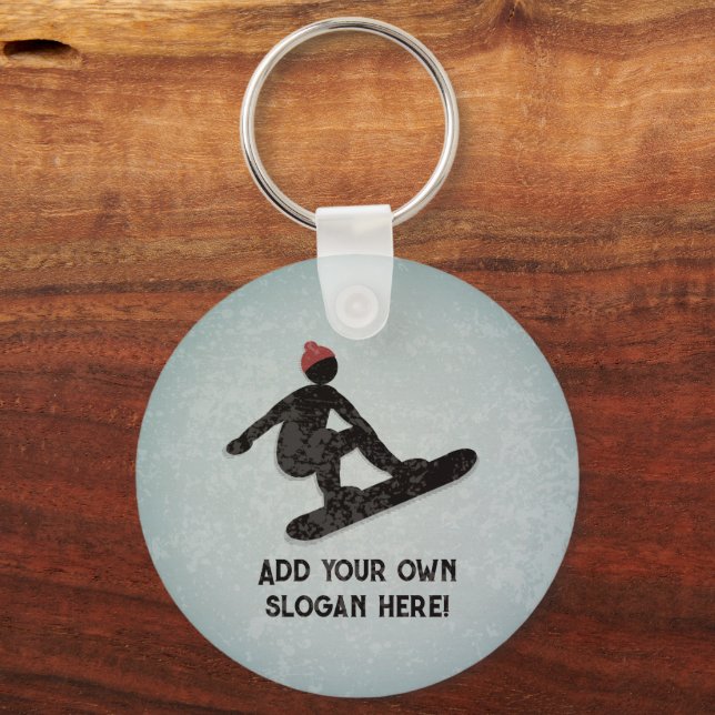 Snowboarder Action Pose - grunge look - your text Keychain (Front)