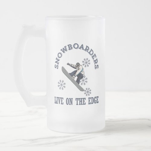 Snowboarder Blue Winter Snowboarding Fun Quote Frosted Glass Beer Mug