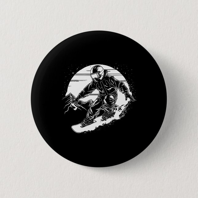 Snowboarder Drawing Snowboarding Slope 2  Button (Front)