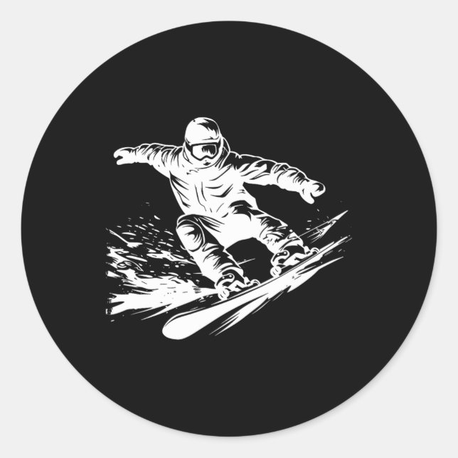 Snowboarder Drawing Snowboarding Slope  Classic Round Sticker (Front)