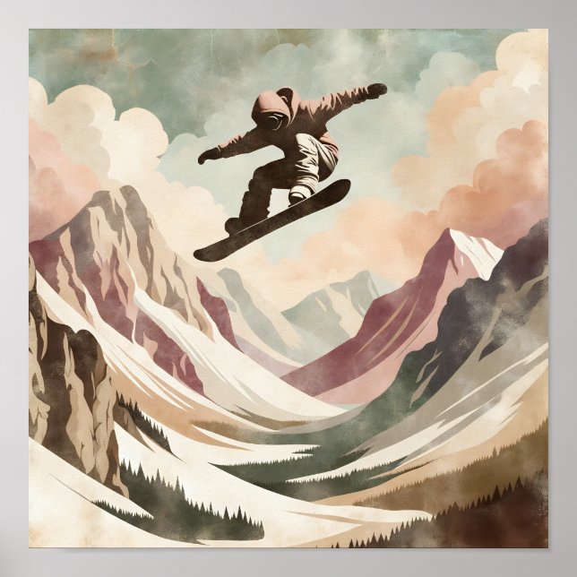 Snowboarder Enjoying the Snowy Mountains Poster (Front)