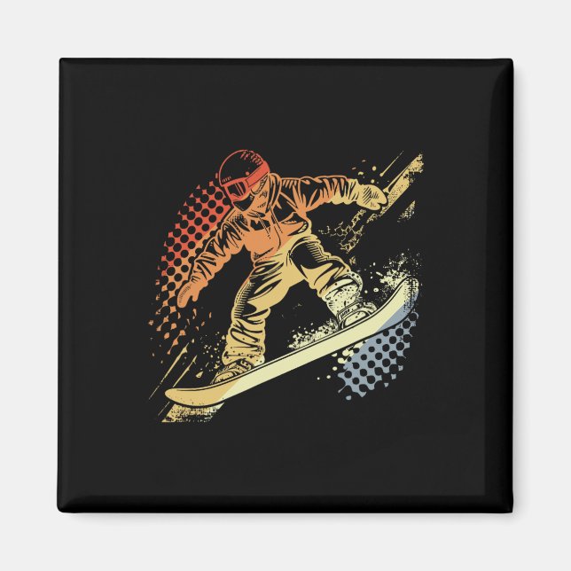 Snowboarder Graphic Retro Style Alpine Snowboardin Magnet (Front)