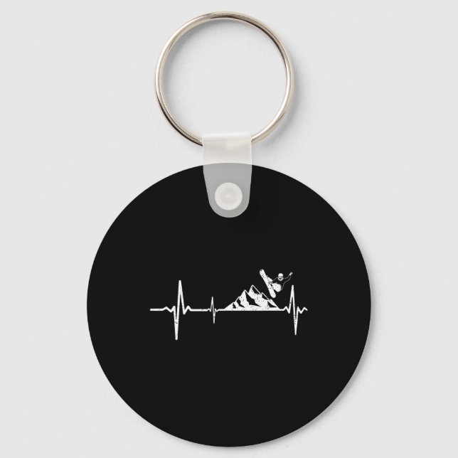 Snowboarder Heartbeat Mountain Pulse Snowboarding  Keychain (Front)
