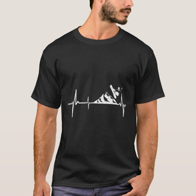 Snowboarder Heartbeat Mountain Pulse Snowboarding  T-Shirt (Front)