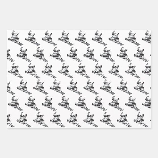 Snowboarder in Camouflage Grey Wrapping Paper Sheets (Front)
