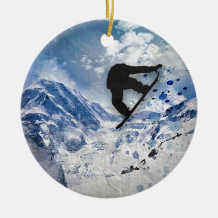 Snowboarder In Flight Ceramic Ornament