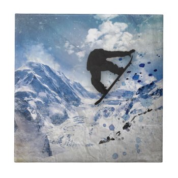 Snowboarder In Flight Ceramic Tile by AmandaRoyale at Zazzle