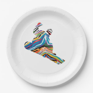 Snowboarder in Psychedelic Zebra print Paper Plates