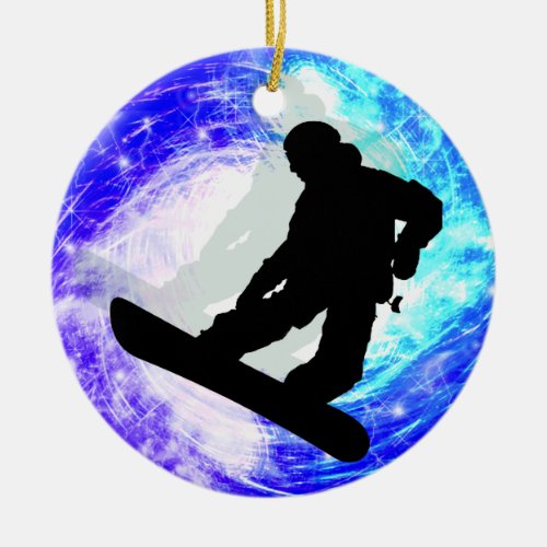 Snowboarder in Whiteout Ceramic Ornament